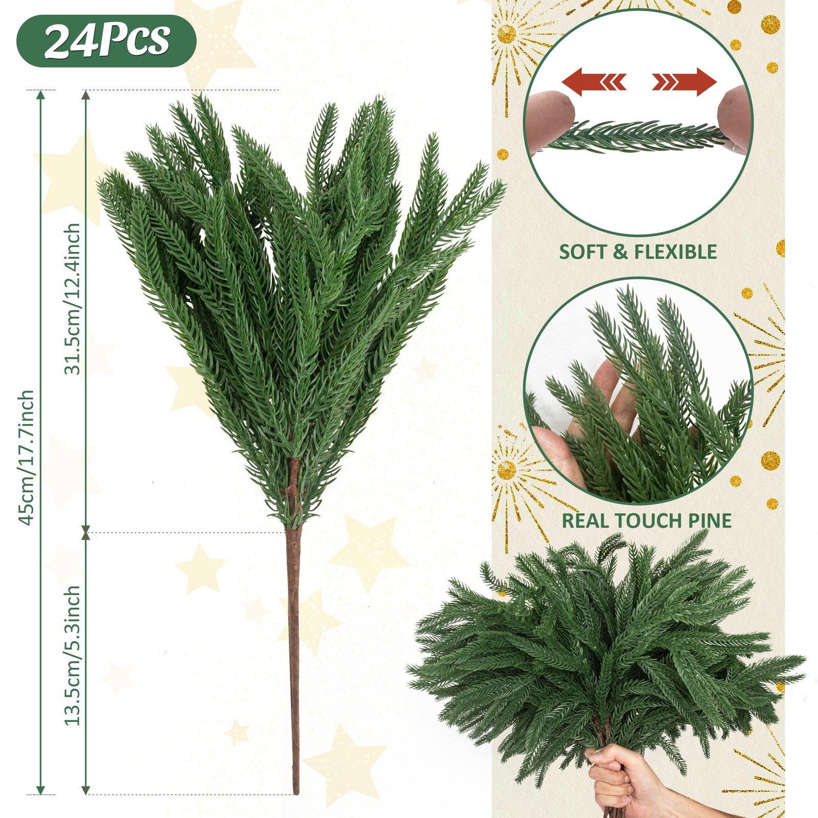 12 Pcs Artificial Norfolk Pine Branches, Norfolk Pine Artificial Pine Stems D…
