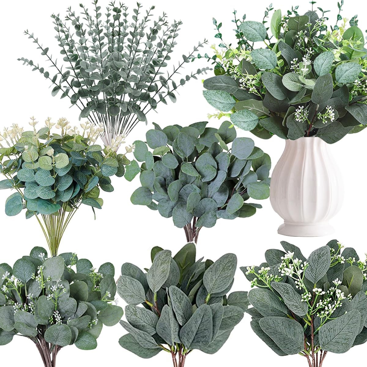 120 Artificial Eucalyptus Stems Silver Dollar Leaves Faux Green Wedding Decor