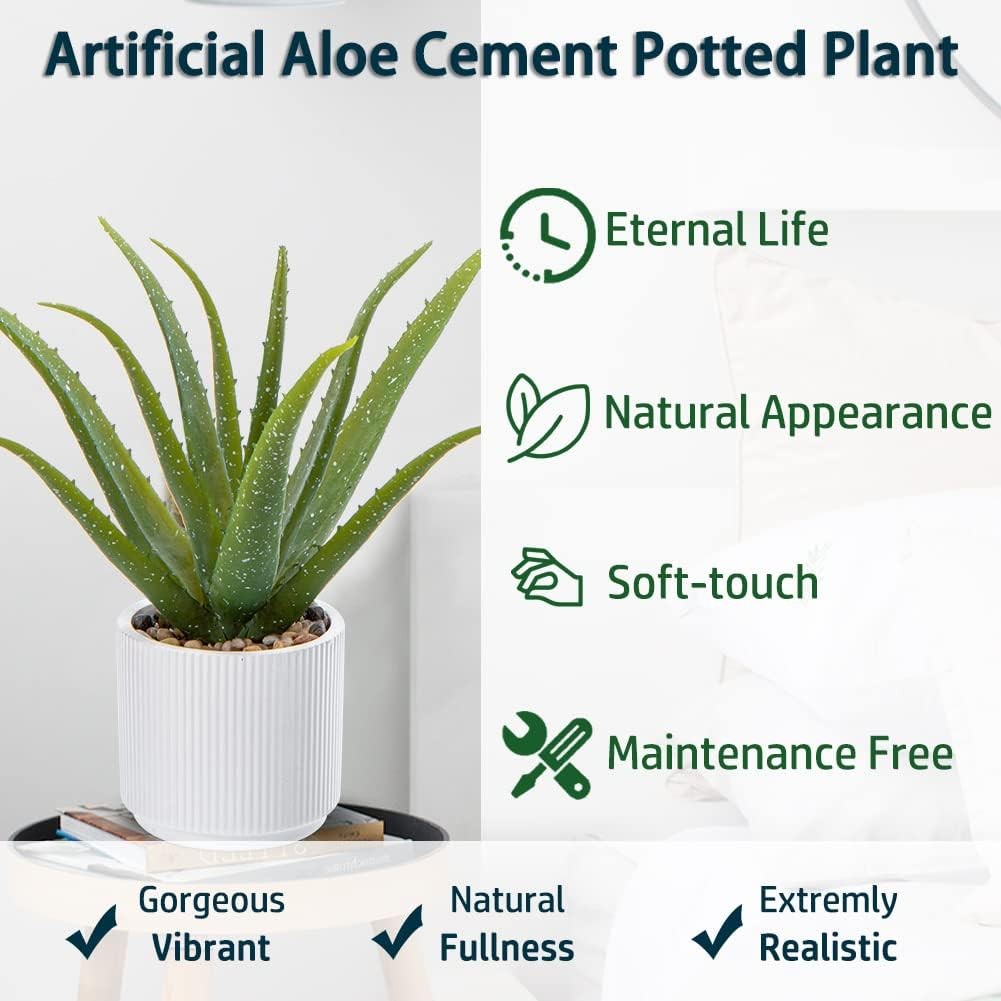 Artificial Succulent Aloe Plants 13 Inch Large Faux Succulents with Ceramic P…