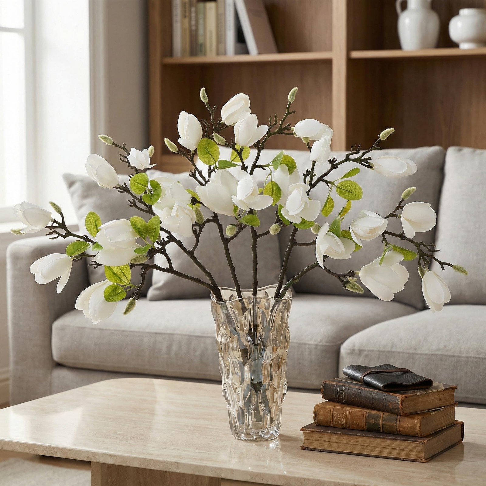 6 PCS Artificial Magnolia Flowers Stems