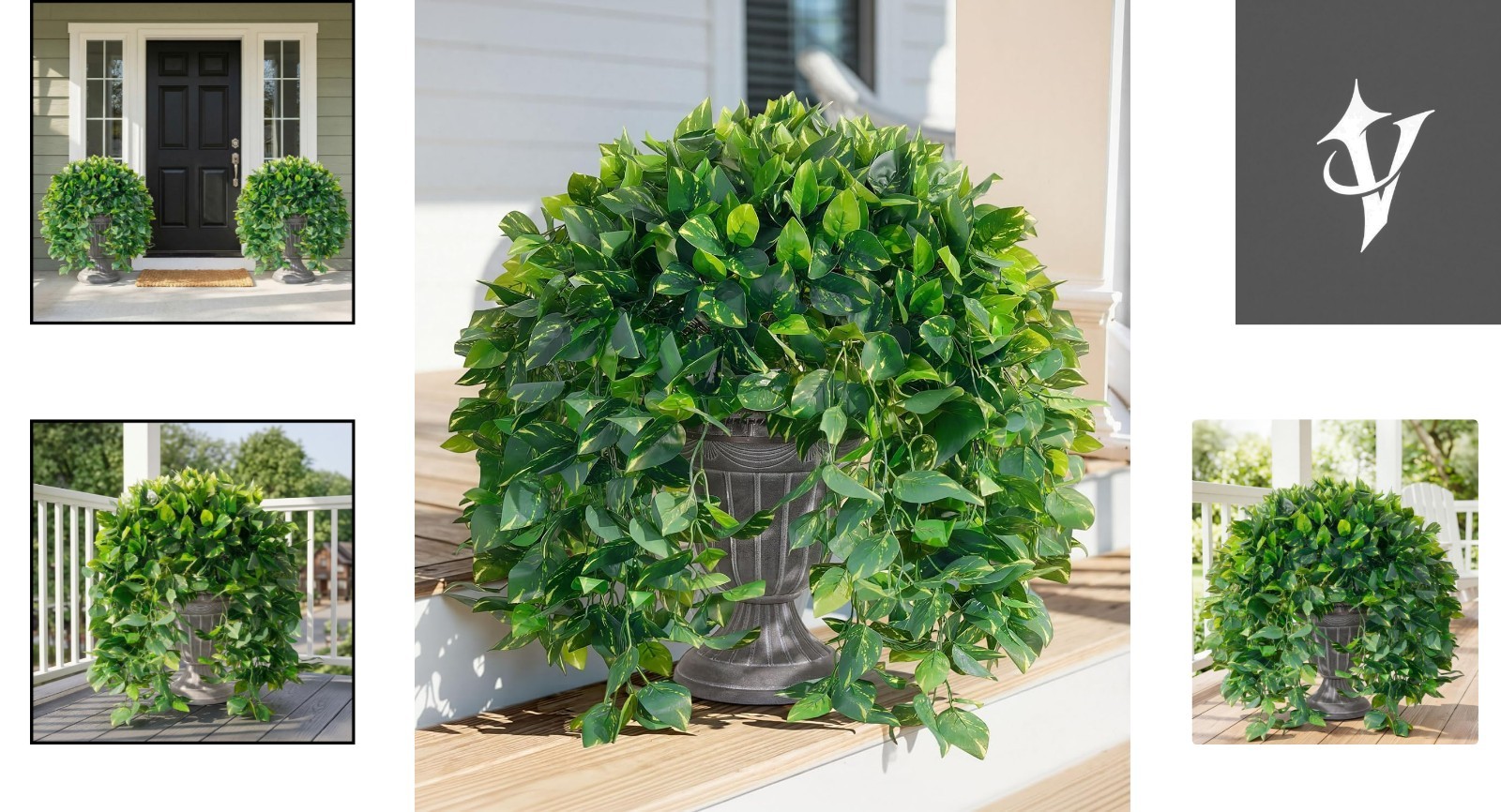 Lifelike Outdoor Faux Pothos Vines – 2 Pcs Green Decor for -Round Elegance