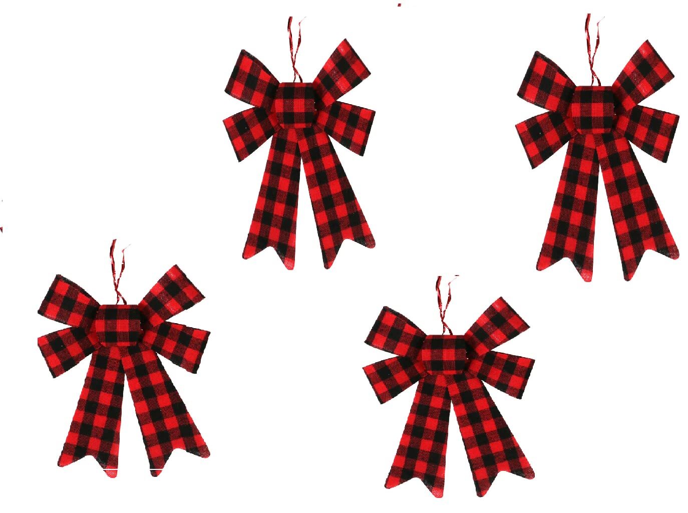 Christmas House Red and Black Buffalo Plaid Bows 4 Count