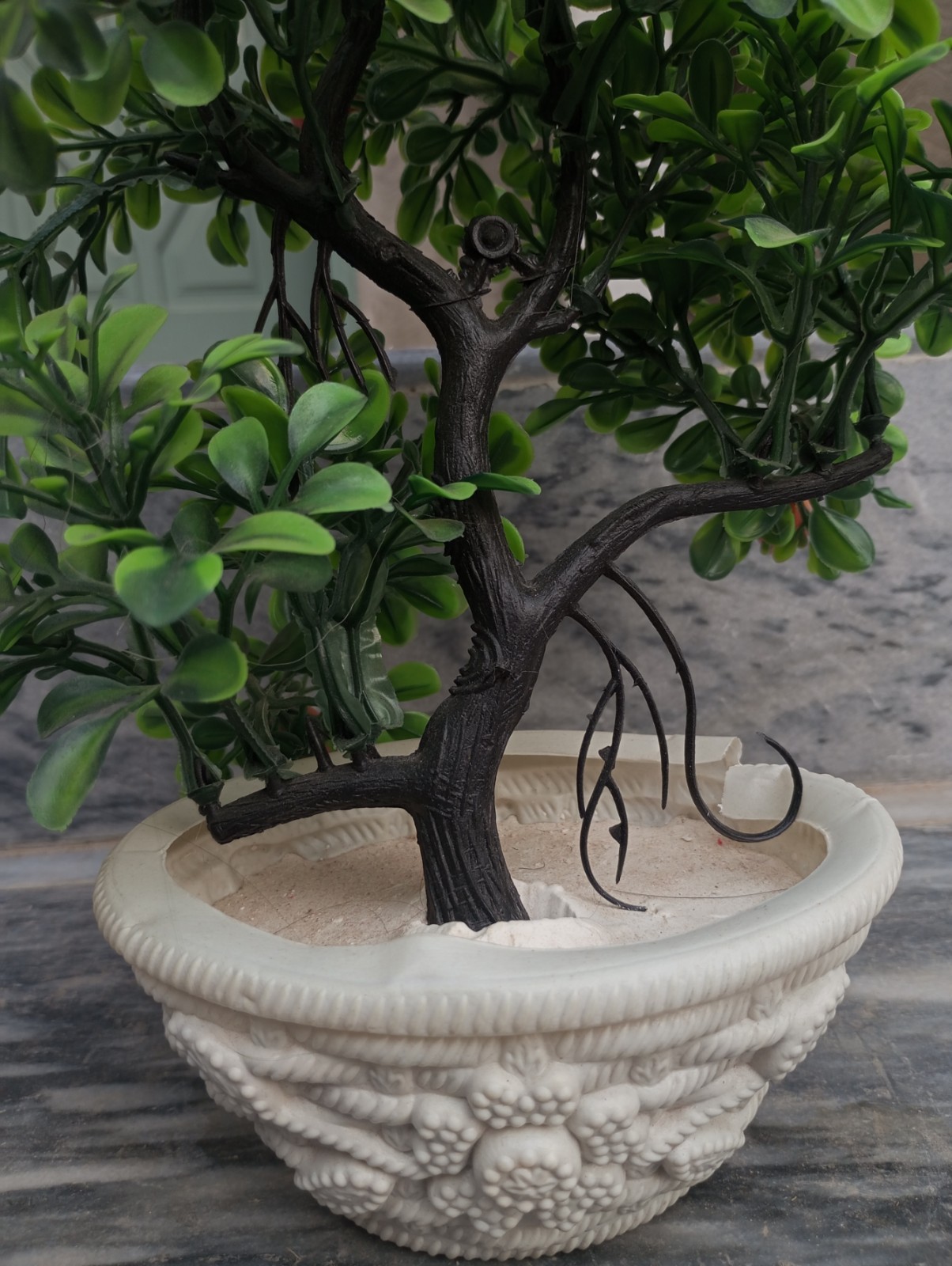 Artificial Bonsai Tree with Red Fruit Decorative White Pot Home Decor