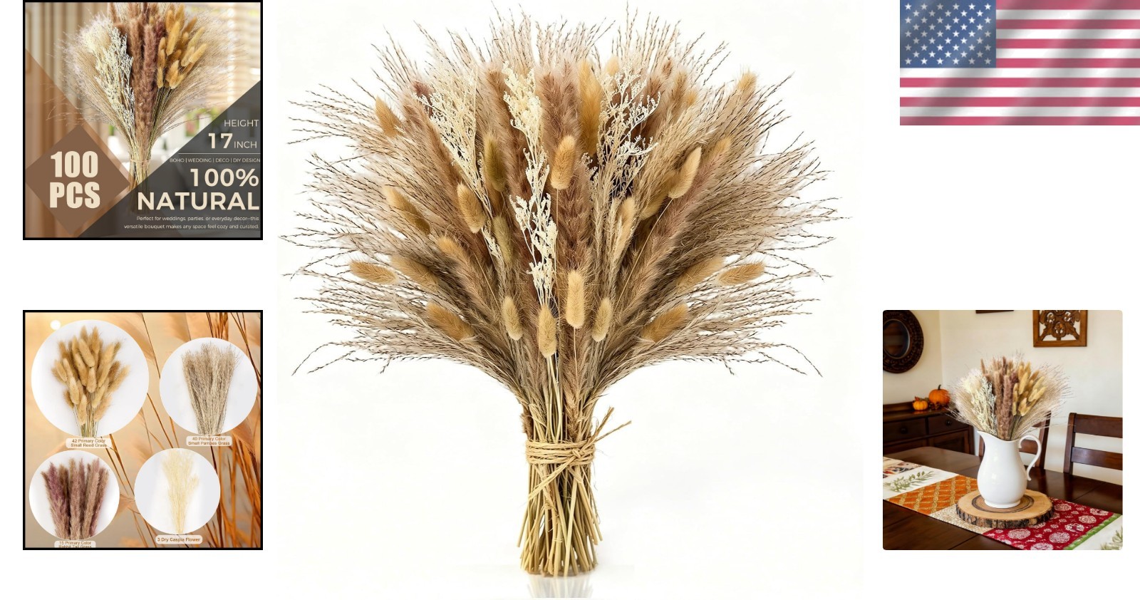 Dried Pampas Grass Bouquet Boho Decor Wedding Centerpiece Fall Vase