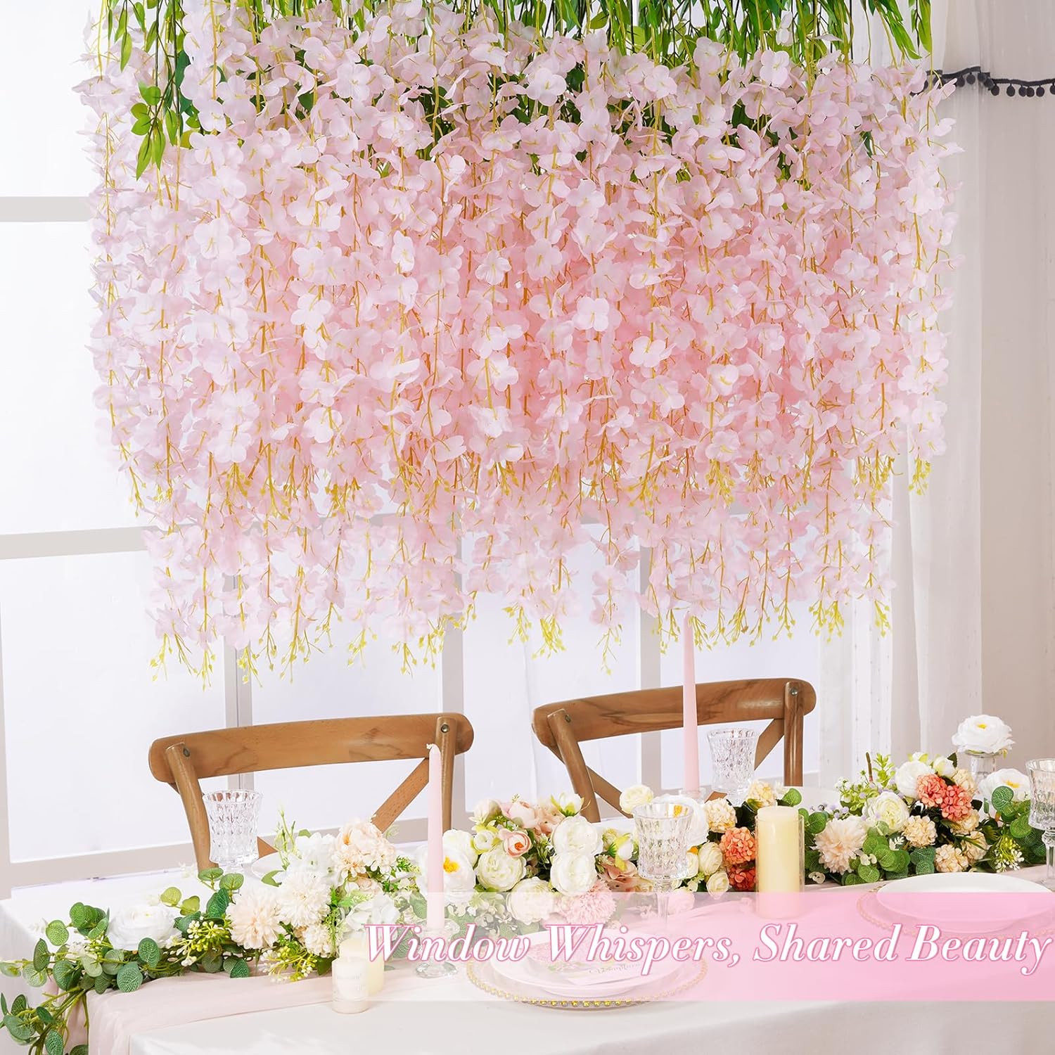 60 Pack Light Pink Wisteria Hanging Flowers for Home, Party, Wedding Decor