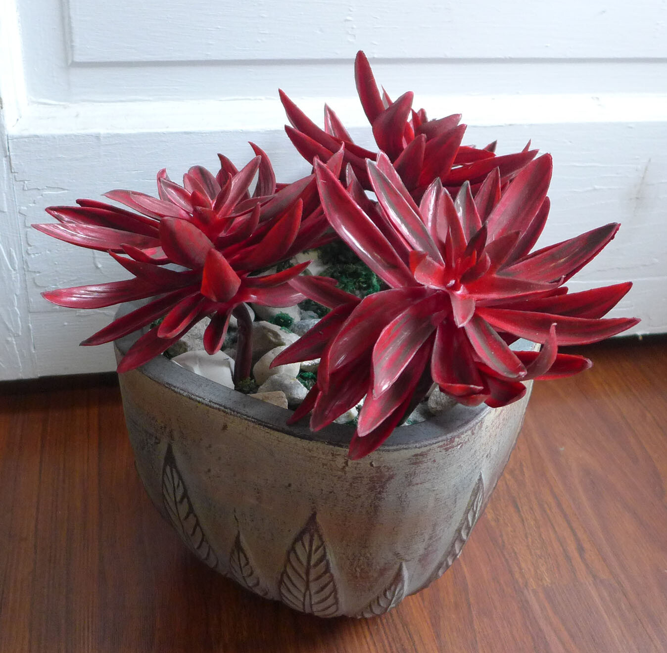 3 Pcs Big Snow Lotus Artificial Grass Succulents Plants (Red)