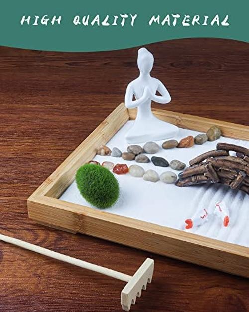 Japanese Zen Garden for Desk – 12″ x 8″ Desktop Mini Zen Garden with Life Flows