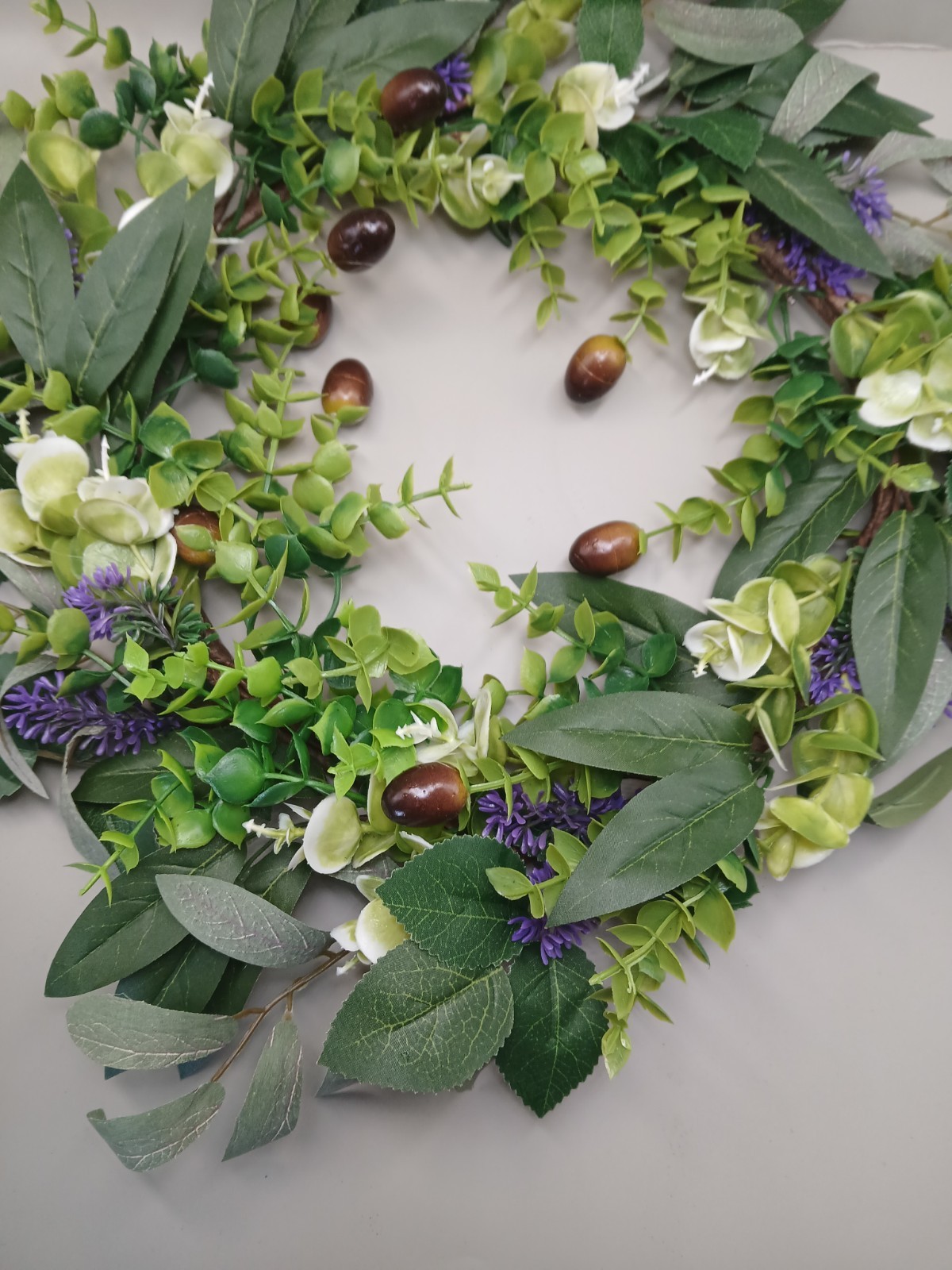Lavendar And Olive Faux Greenery Wreath, Farmhouse Olive Leaf Wreath/Candle Ring