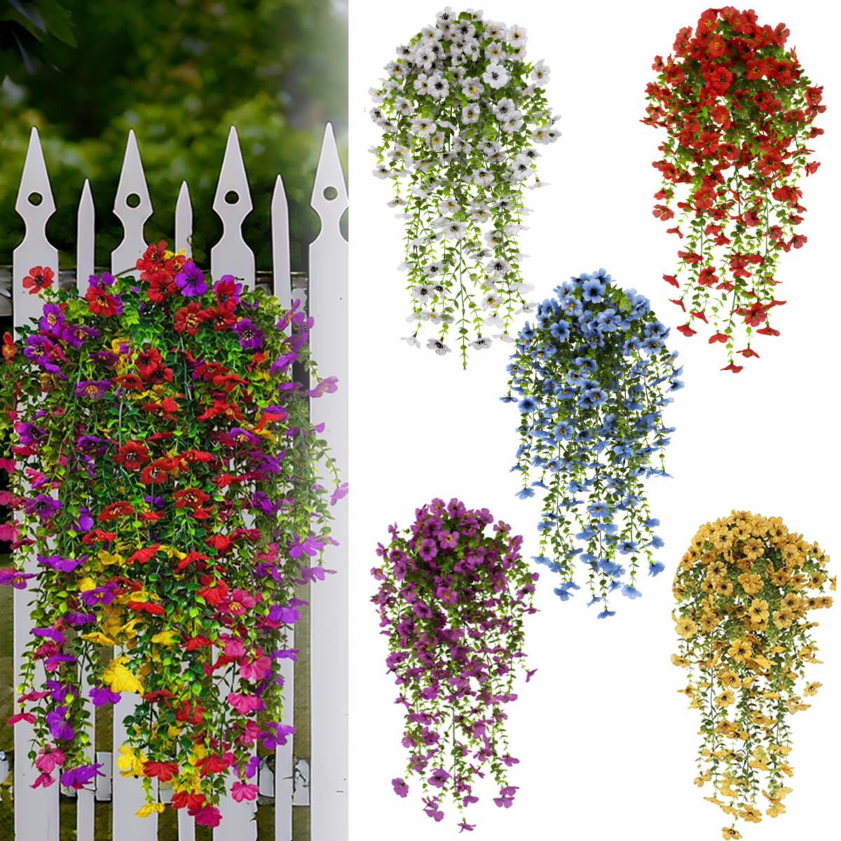 4Pcs Artificial Flowers Plastic Hanging Plants for Outdoor Indoor Decoration