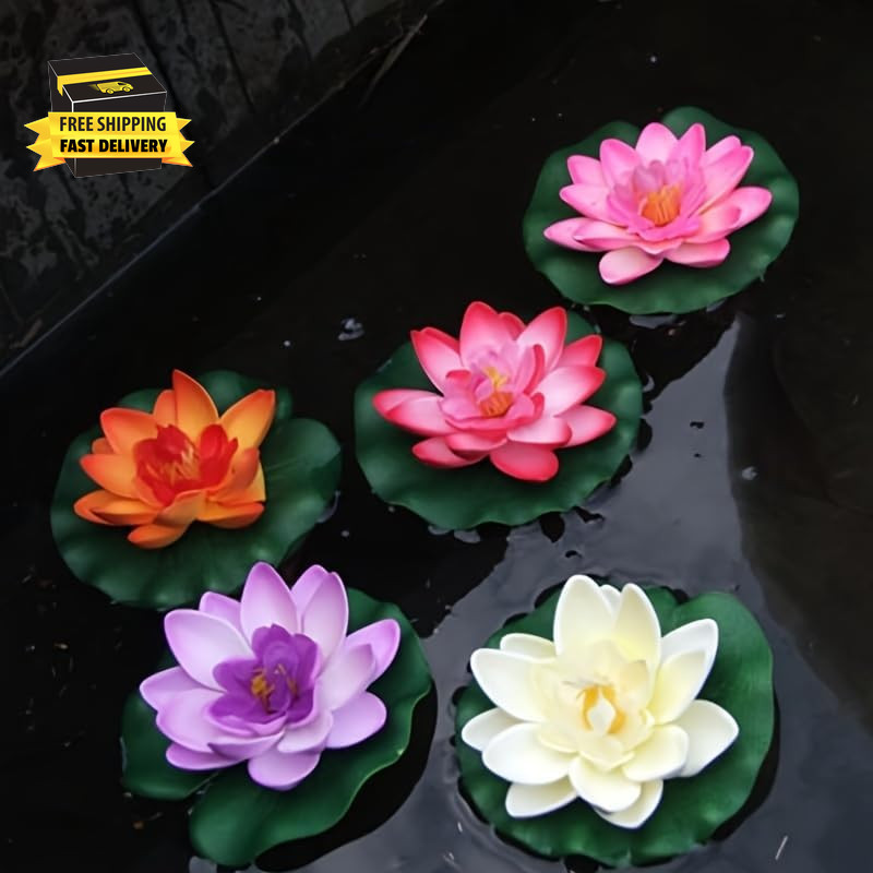 8 Pack Artificial Floating Foam Lotus Flowers with Artificial Lotus Leaves, Lily