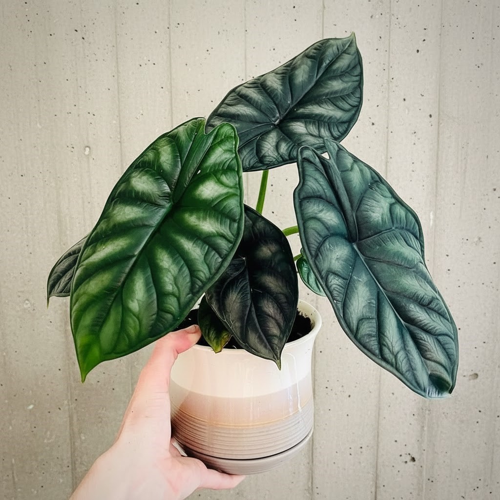 Alocasia Dragon Scale – Textured Silver Green Foliage Live Plant Grow in Pot