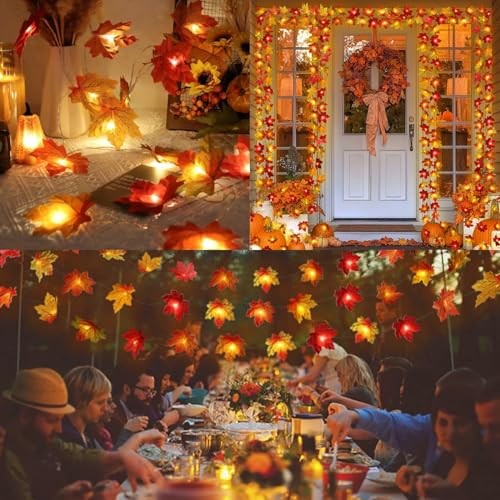 2 Pack Fall Decorations for Home Maple Leaf Lights Multicolored, Total 2 PACK
