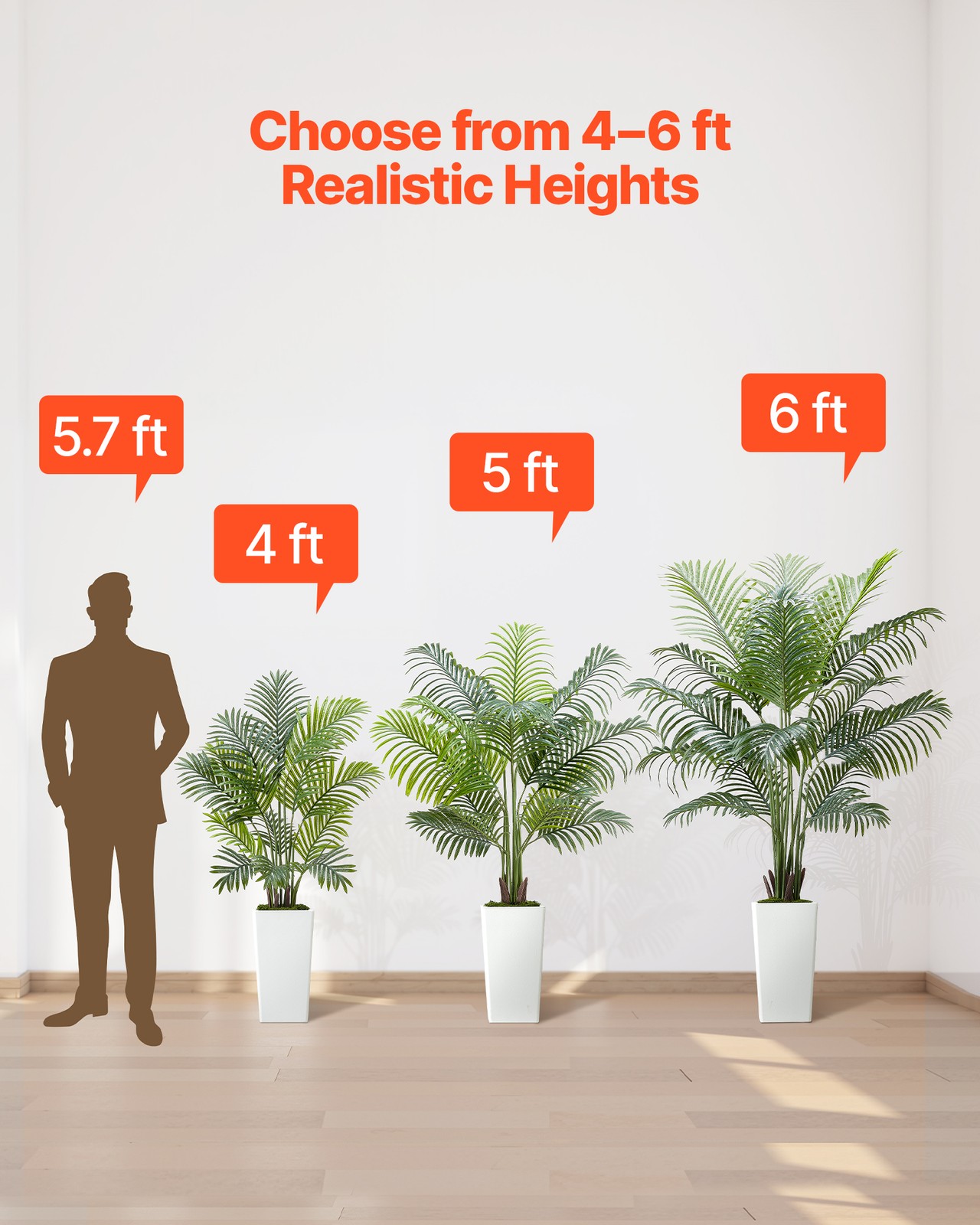 VEVOR 4ft 2Pack Artificial Areca Palm Trees with White Planter Indoor