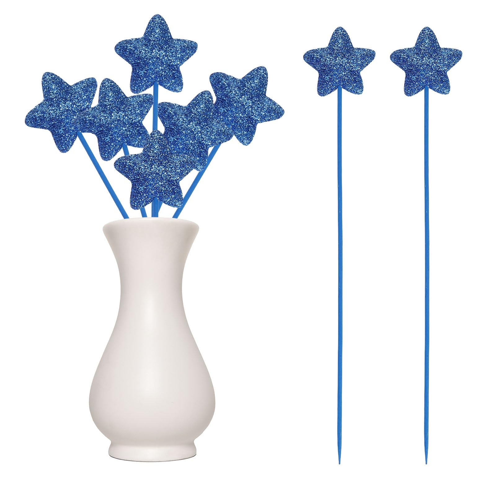 6 Pcs 4th of July Glitter Star Picks 8″ Puffy Foam Floral Sparkly Sticks for …