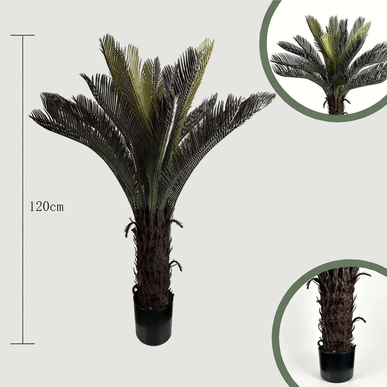 2 Pcs 120cm Artificial Sago Palm Cycas Tree Full Foliage Potted Cycad Home Decor