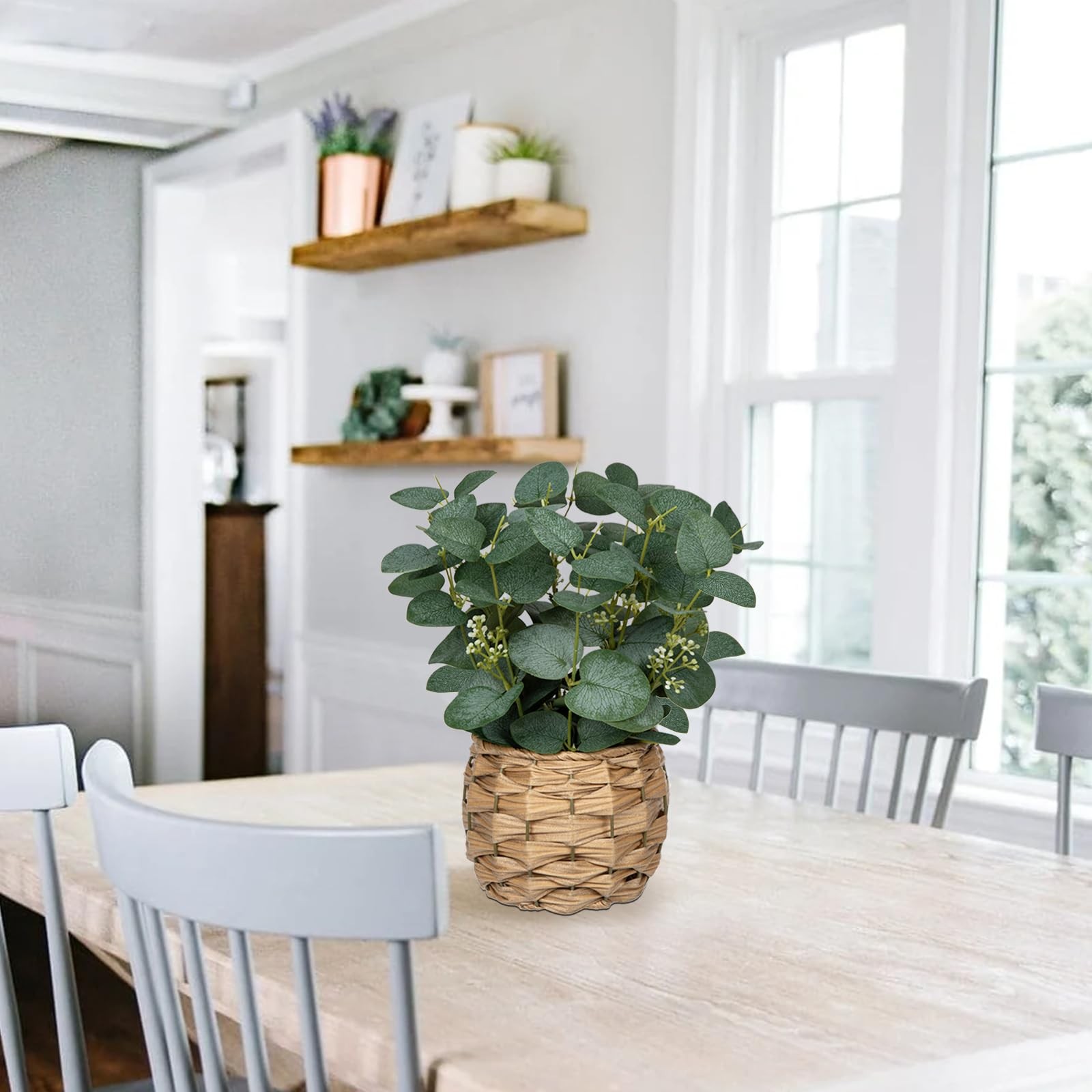 Artificial Eucalyptus Stems in Woven Basket Planter, 11″ Fake Plant Eucalyptu…