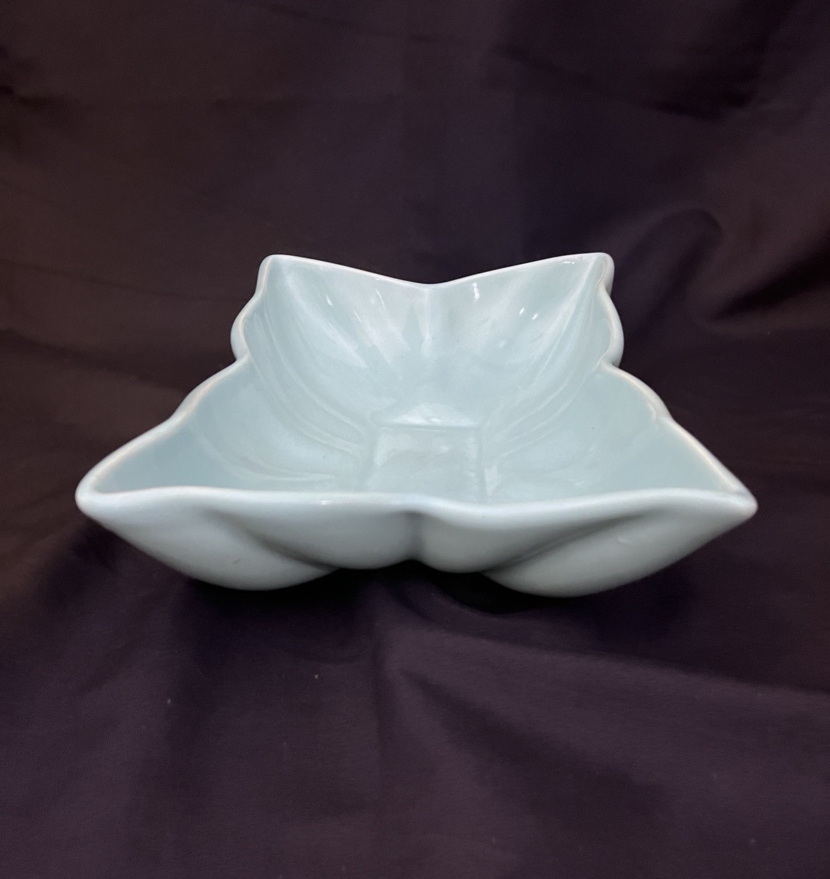 Vtg Camark Art Pottery Blue #410 Leaf Bowl Planter & Bird Flower Frog Set (S4)