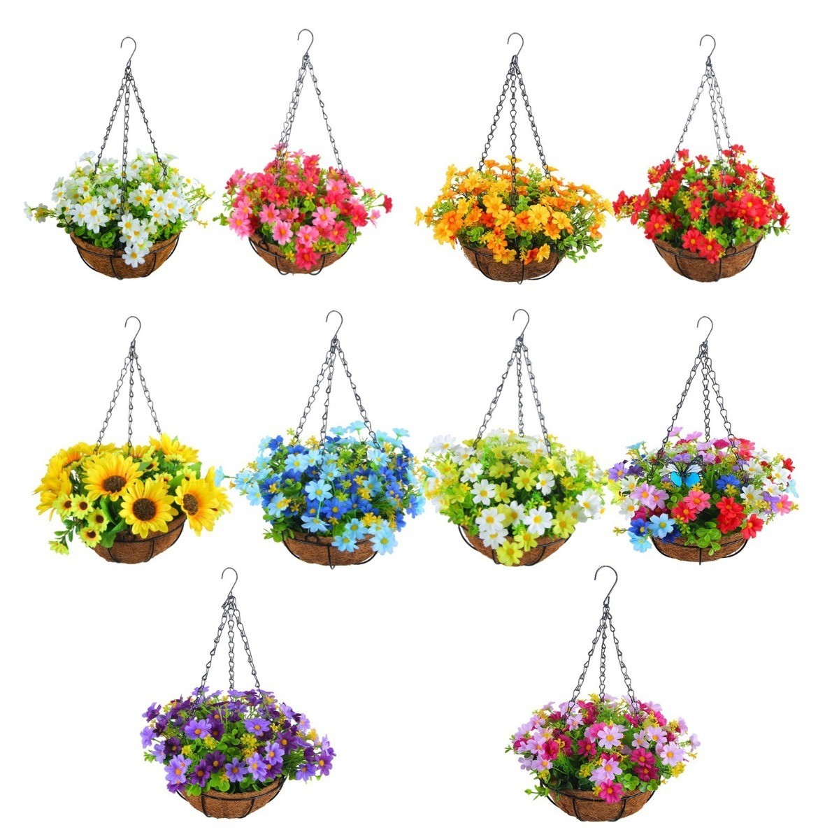 2m/6.5ft Cloth Realistic Display Vibrant Hanging Baskets Flower Basket