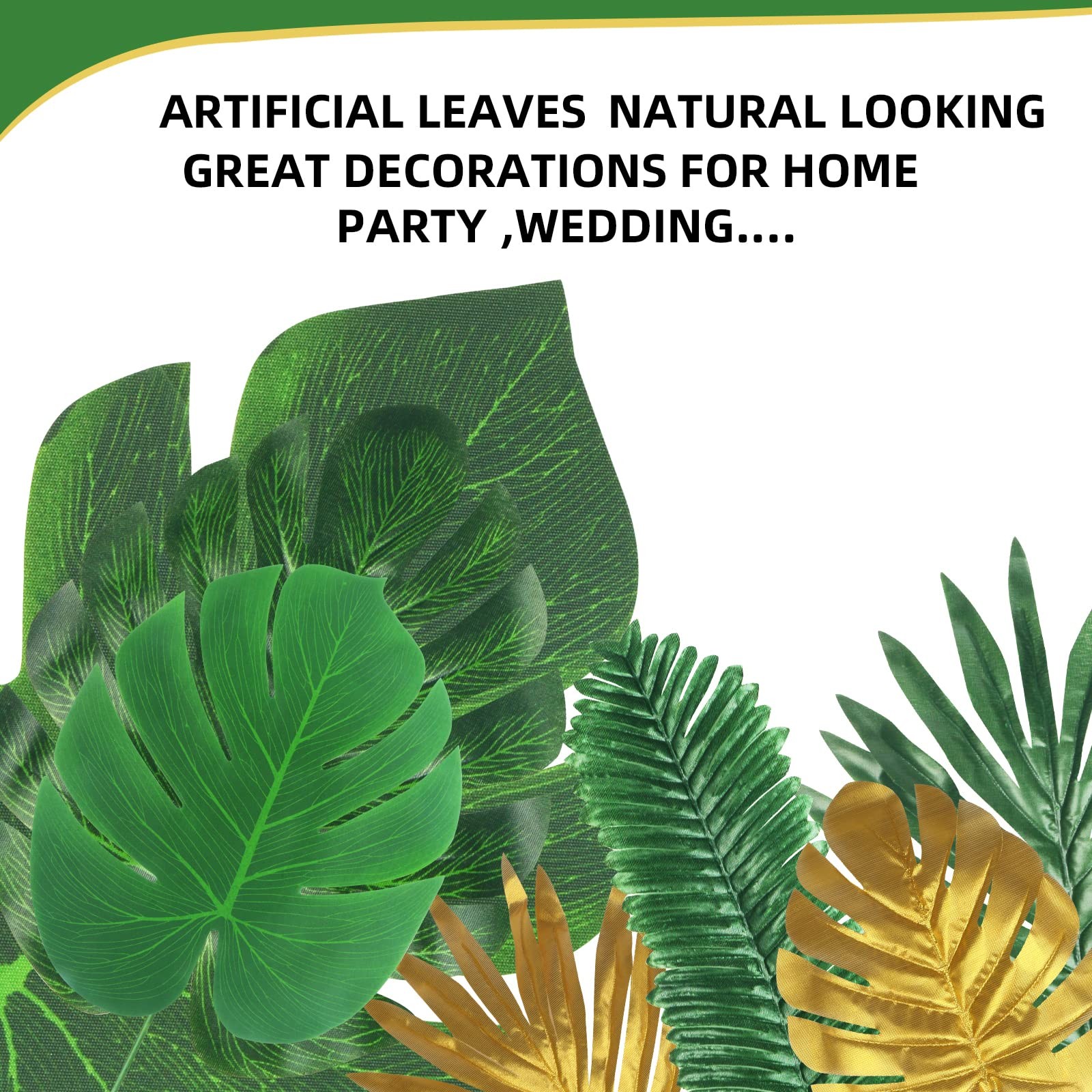 72 Pieces 10 Kinds Artificial Palm Leaves Golden Tropical Leaves with Stems