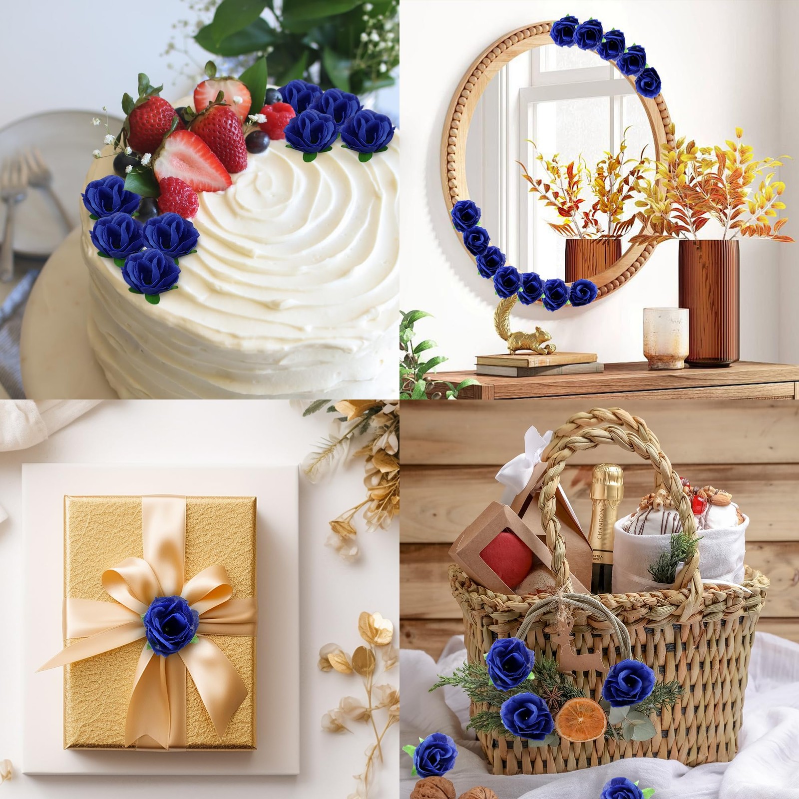 100 PCS 1.3 Inch Mini Deep Blue Artificial Rose Heads Fake Flowers DIY Decor