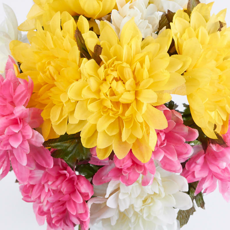Pink Yellow and White Artificial Mum Bush