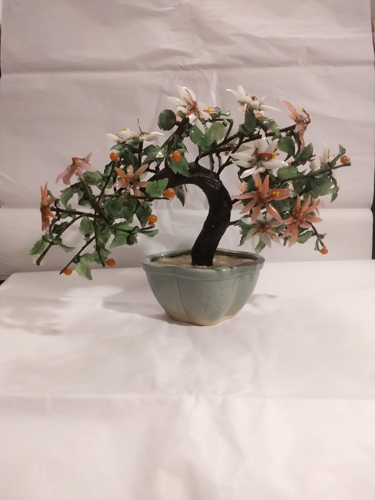 Vintage Glass Bonsai Cherry Blossom Tree 9 in. tall 12 in. wide. Exquisite.