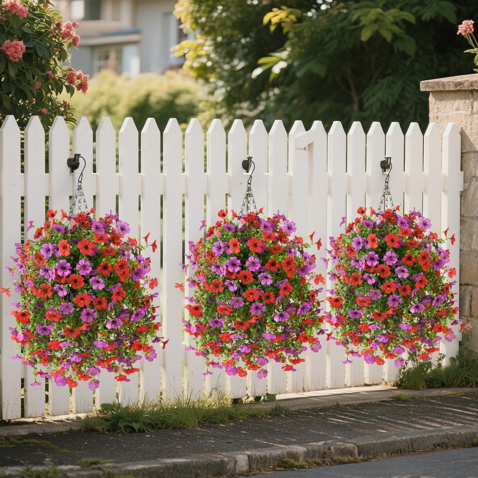 Artificial Hanging Flowers with Basket for Spring Outdoor Decoration 3 Bunche…