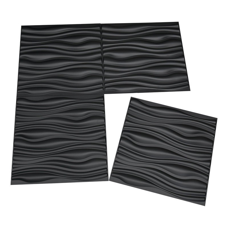 Black 3D Wave Wall Panels Textured Board 19.7 x 19.7 Inch Modern Decor