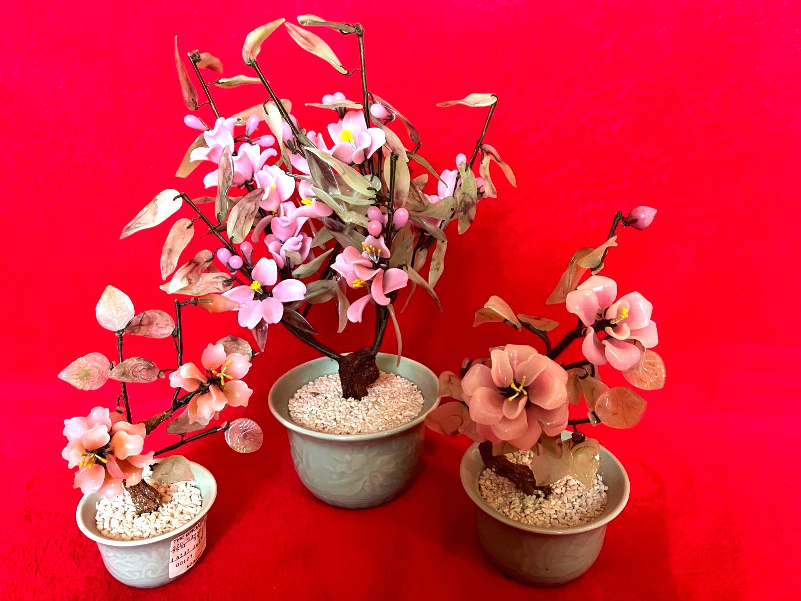 CHINESE JADE STYLE TREE PINK GLASS FLOWER BONSAI ** LAS VEGAS Pick UP ONLY **