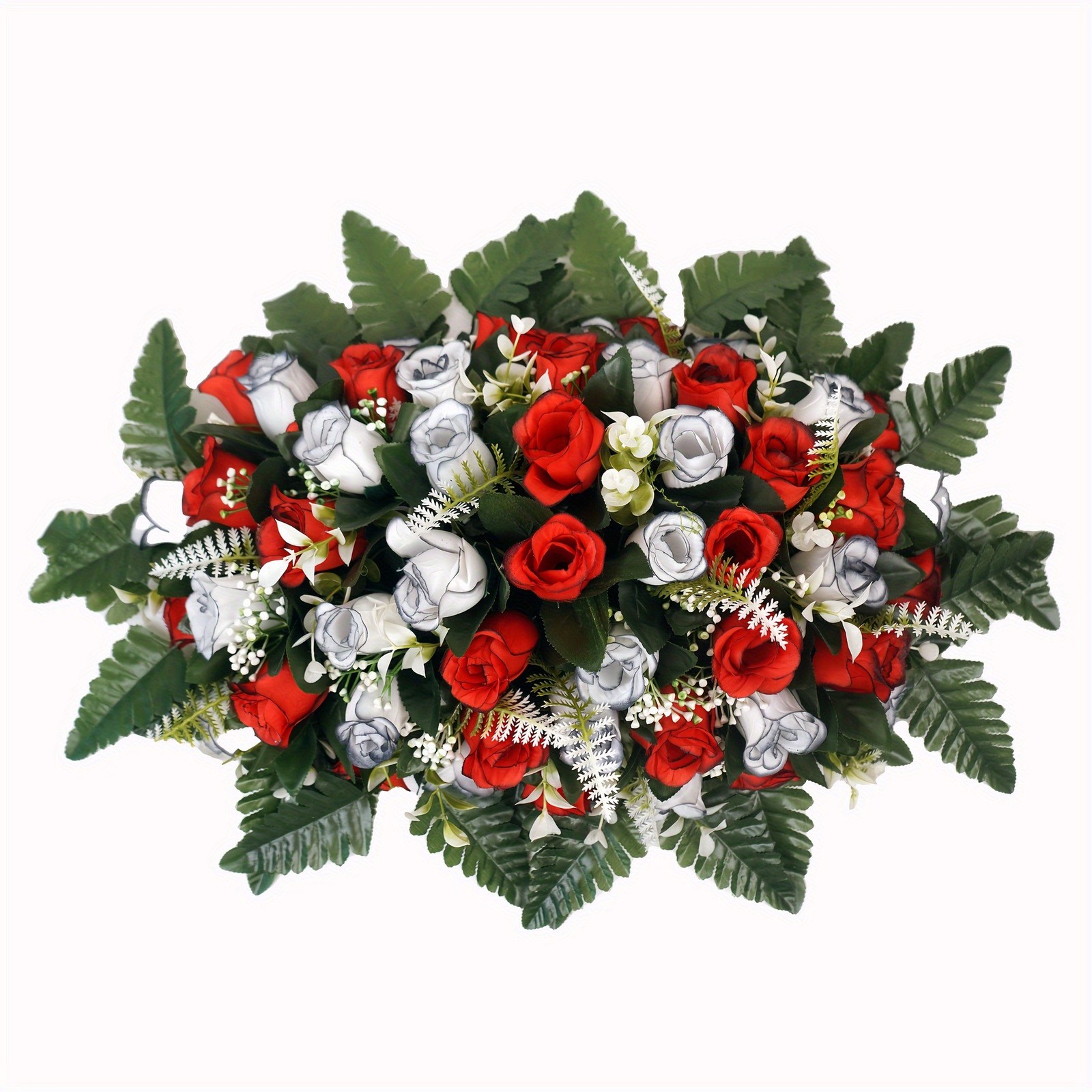 Flat Grave Marker Saddle Flower with Sturdy Metal Hooks and Silk Roses
