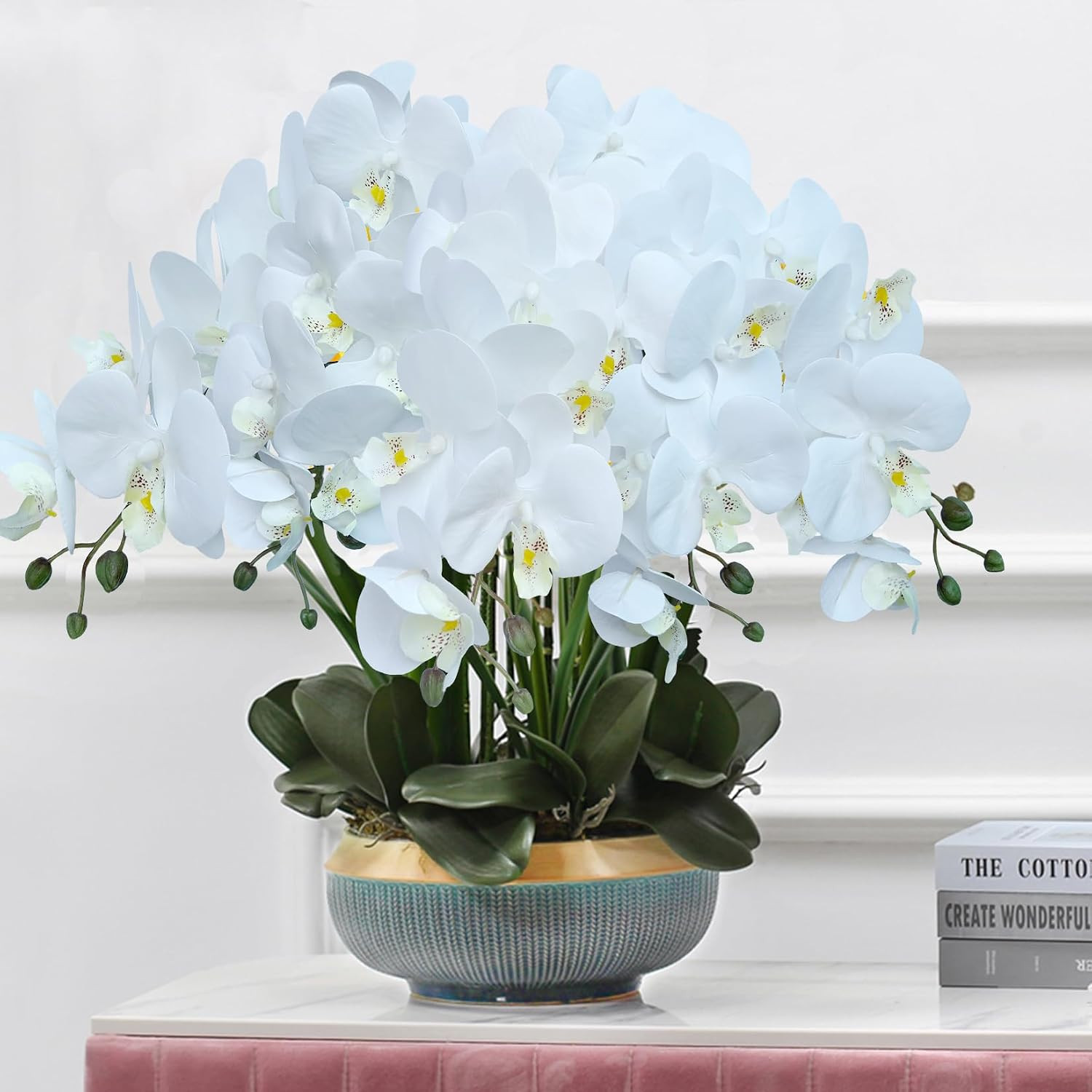 32″ White Artificial Phalaenopsis Orchid Flowers – 8 Pcs for Home Décor