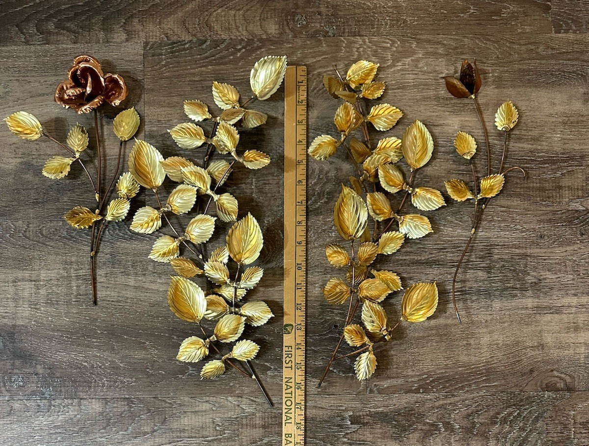 Metal Leaf Sculptures Wall Hangings Flower Floral Vintage Decor 80s 90s
