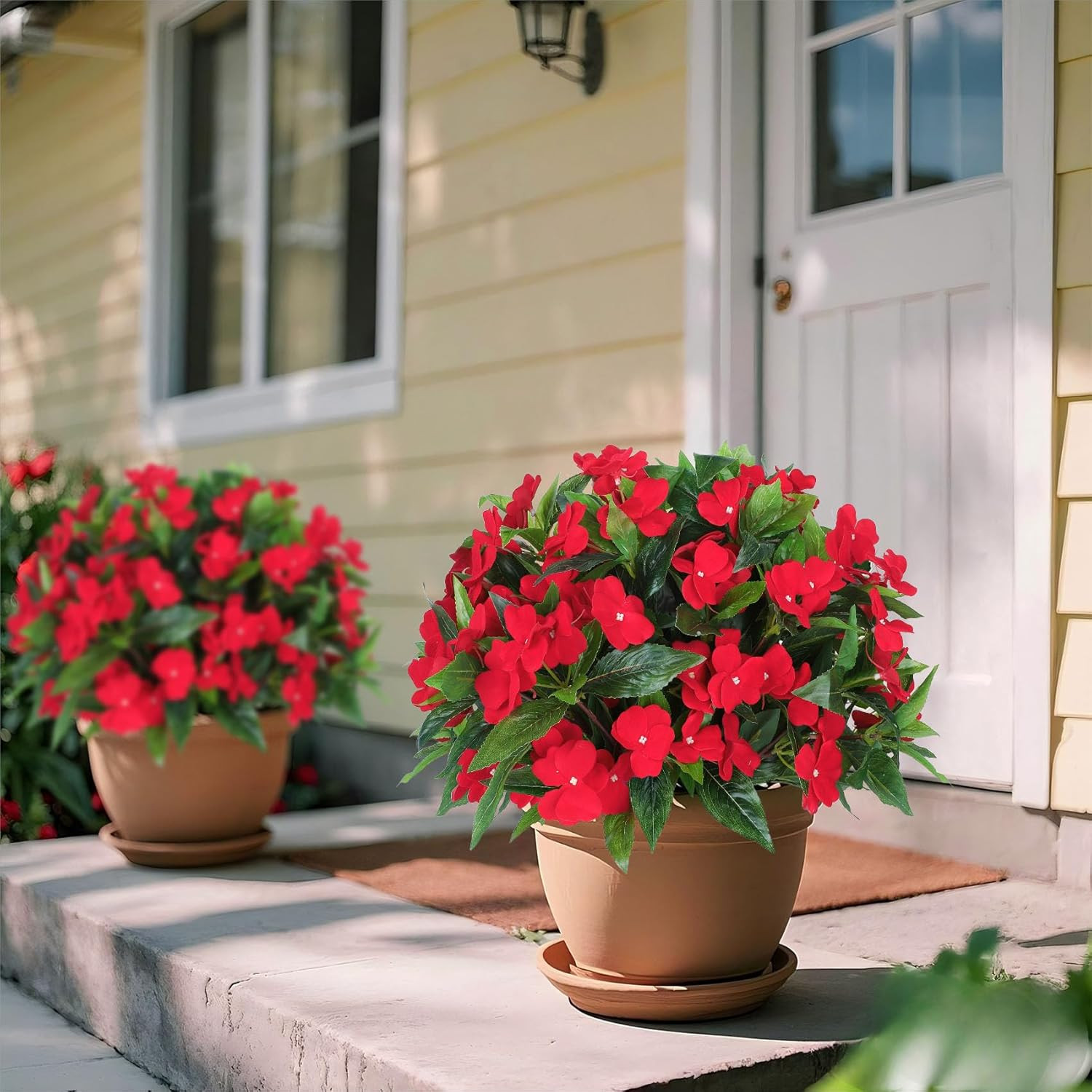 6 Bundles Artificial Impatiens Flowers for Outdoors Decoration, Silk Flowers Bou