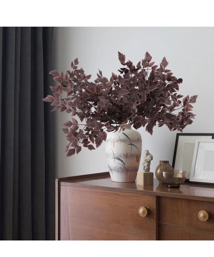 8 Pcs Artificial Cimicifuga Leaf Spray, 23″ Faux Burgundy Greenery Branch