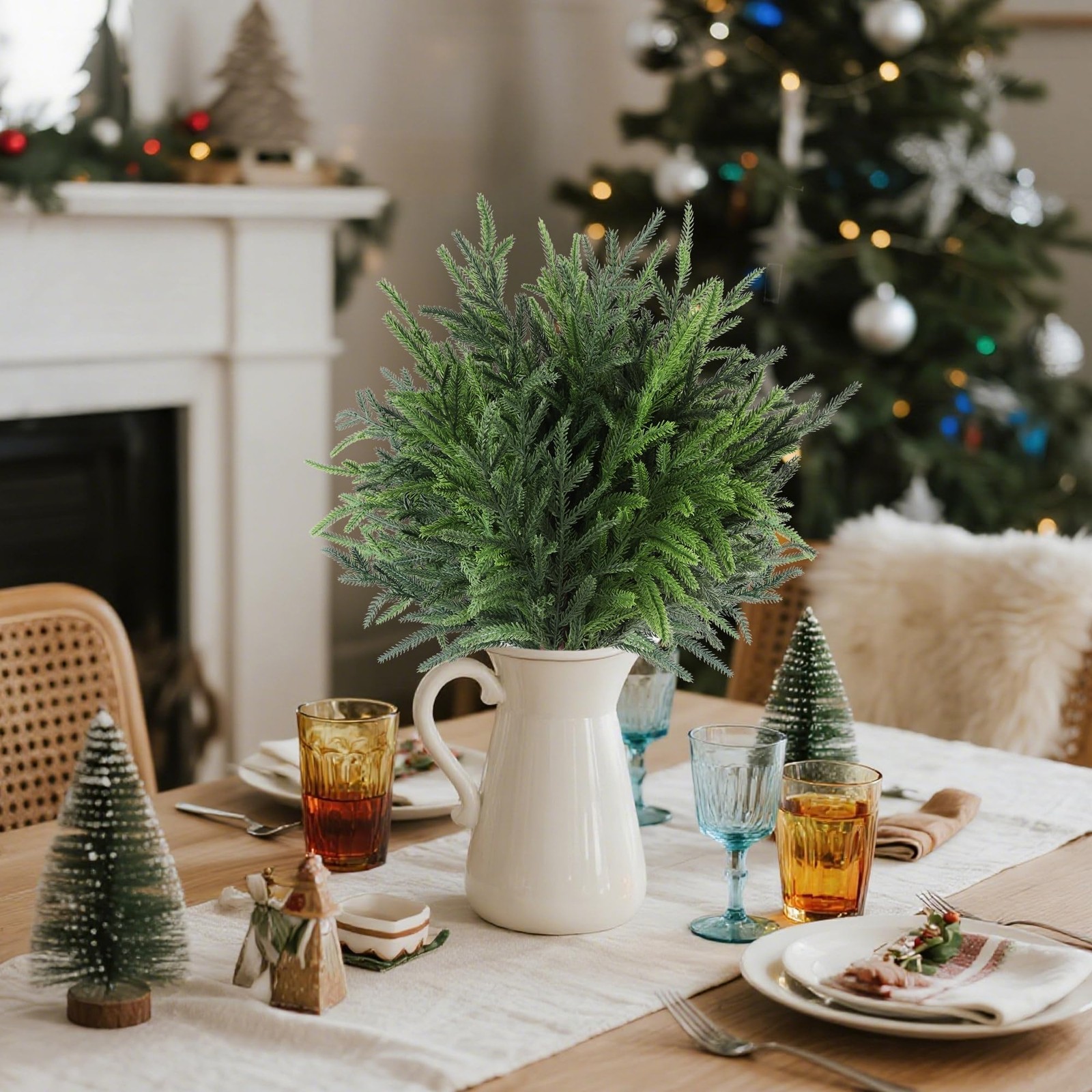 24″ Artificial Norfolk Pine Stems, 12 Pack Christmas Decorations