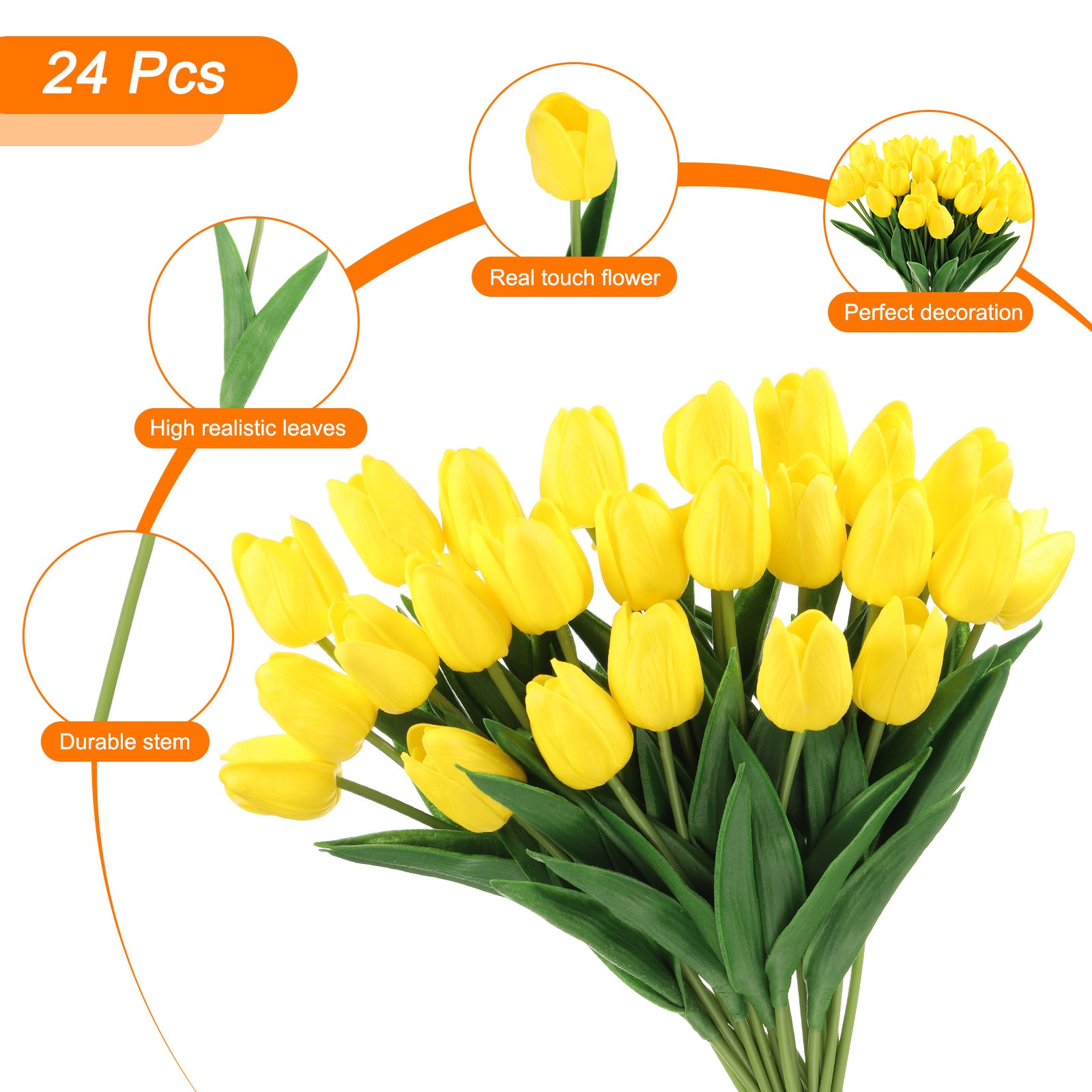 24Pcs Fake Tulips Artificial Flowers PU Artificial Tulips Real Touch Yellow