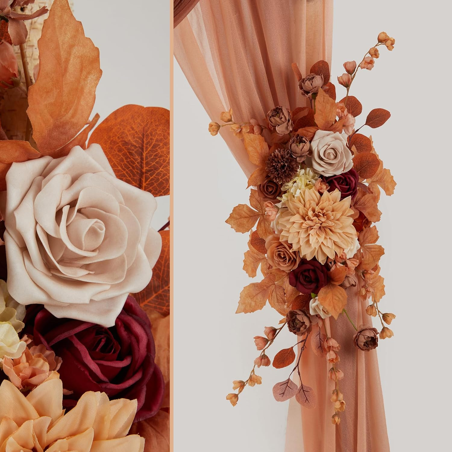 Burnt Orange Wedding Arch Flowers Kit – 4pcs with Draping Fabric