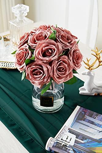 NEVISI Dusty Rose Artificial Flowers Fake Roses Silk Roses 16Pcs Real Looking