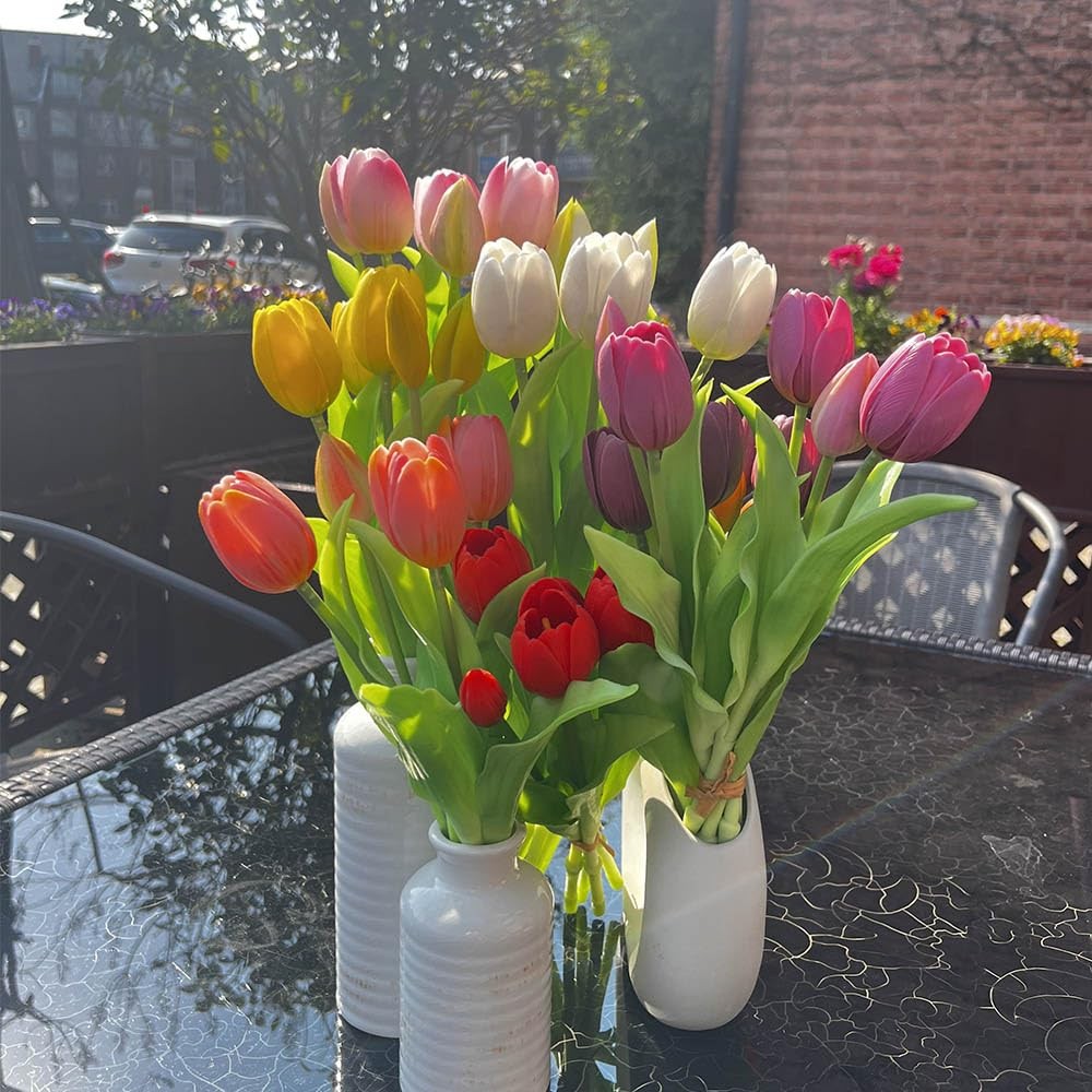 10 PCS Multicolor Artificial Tulip Bundle 6 Tulips 4 Buds Real Touch Wedding