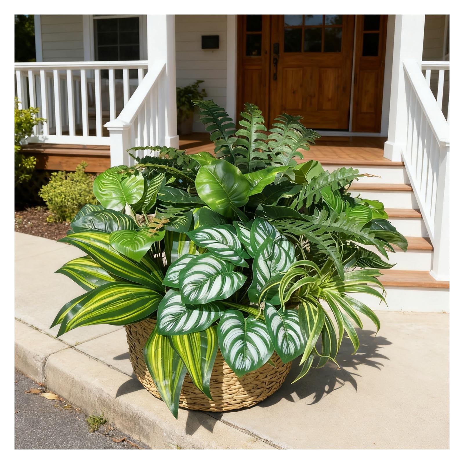 Large Realistic Faux Outdoor Plants, Artificial Greenery Set with Silk Leaves…