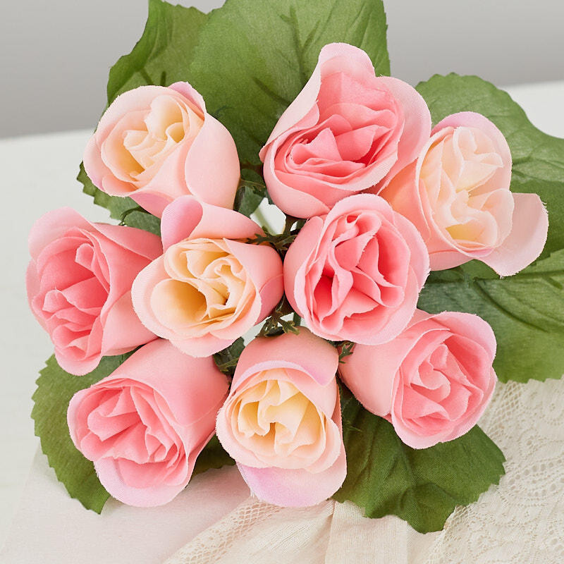 Package of 3- Mini Imitation Silk Finished Pink Rose Bouquets, 27 Total Blo