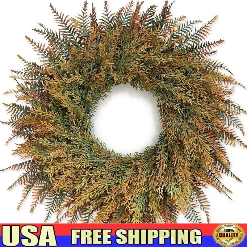 Full Autumn Wreath Door Decor Artificial Fern Wheat Grass Harvest Decoration New