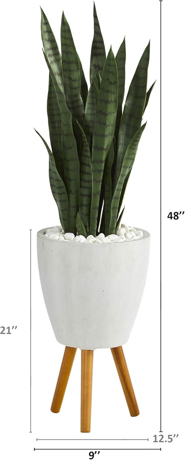 4-Ft Faux Snake Plant in White Planter, Mid Century Modern Indoor Decor