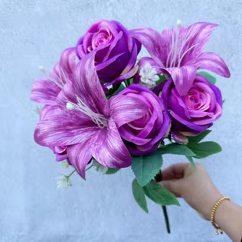 Mix Artificial Roses Lilies Pretty Display For Vase Wedding Table Top Decor HOT