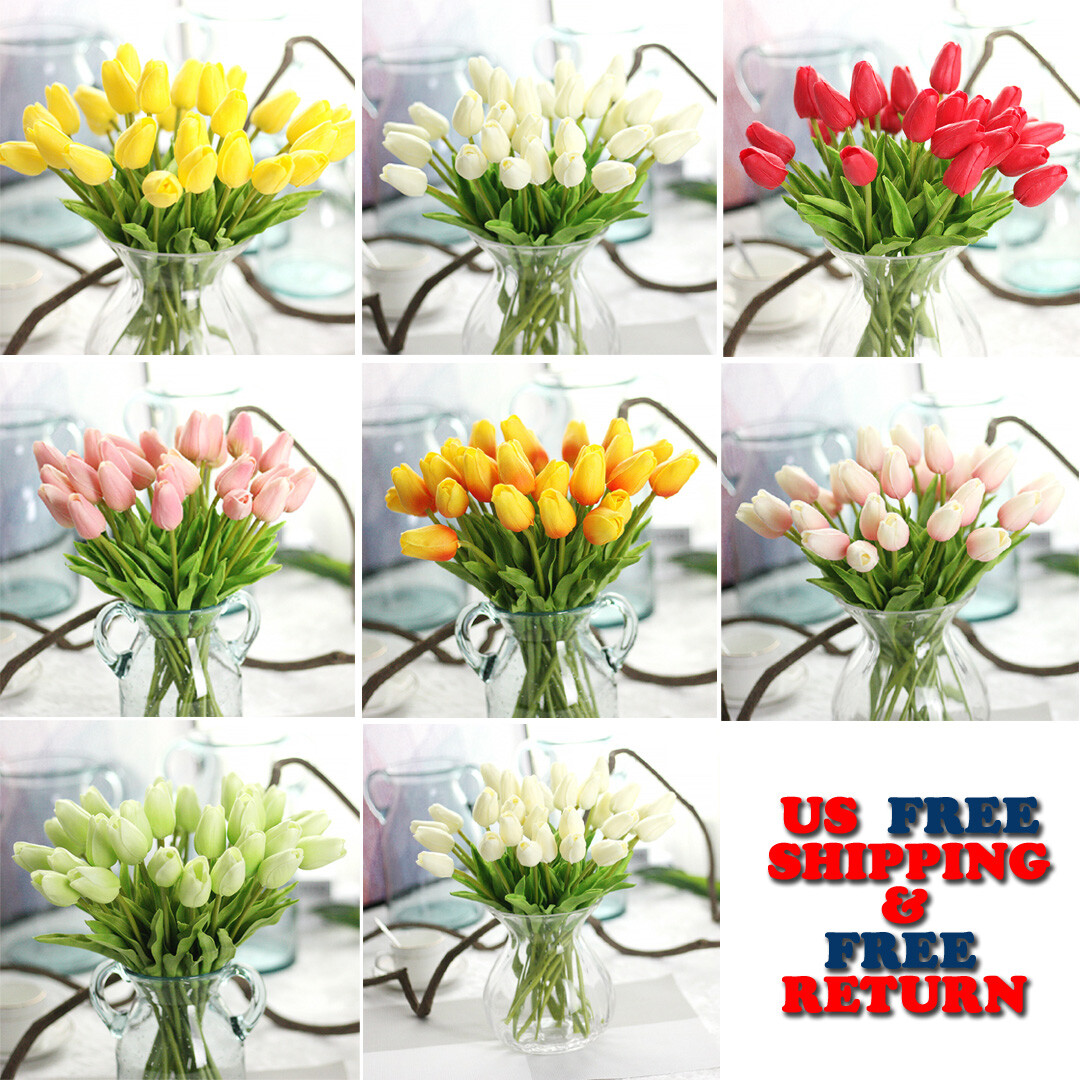 10 Artificial Tulips Flower Latex Real Touch Bridal Wedding Bouquet Home Decor