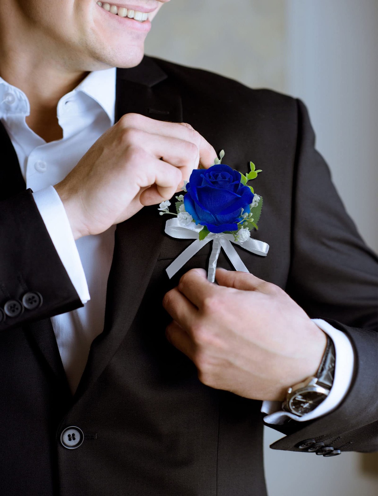 Navy Blue Rose Boutonniere For Men Wedding Groom Artificial Flower 6 PCS