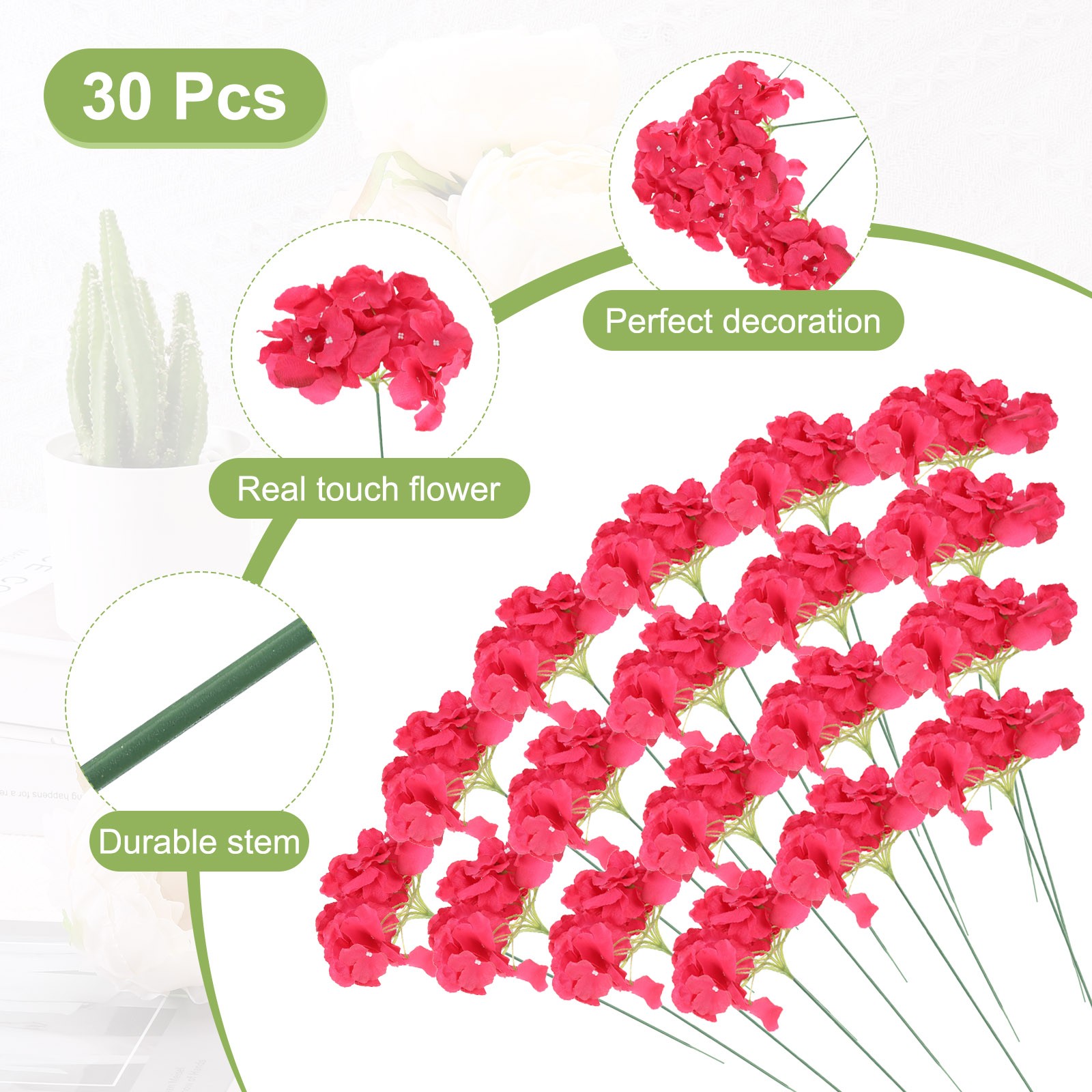 30Pcs Hydrangea Artificial Flowers Fake Hydrangea Flowers with Stems Rose Red