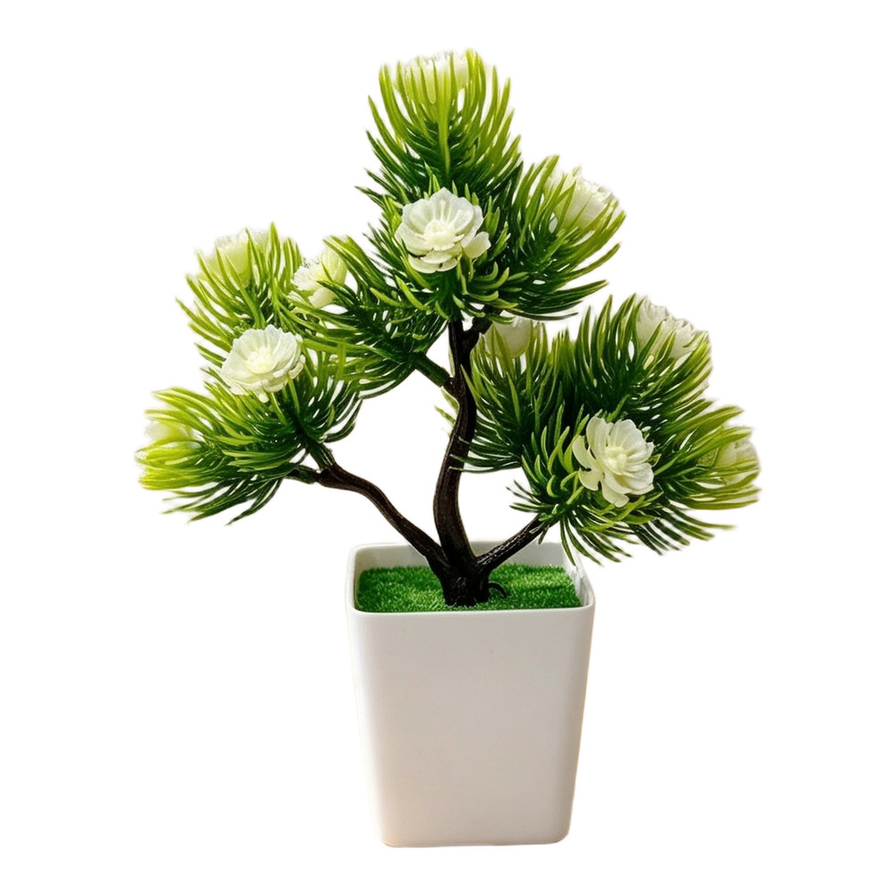 Plastic Pine Bonsai with Purple Blossoms 14 Branches 17cm Indoor Decor