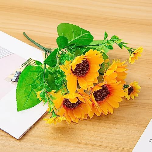 2 Bunches Artificial Sunflower Bouquets Faux Sunflower Bundles Small Sunflower