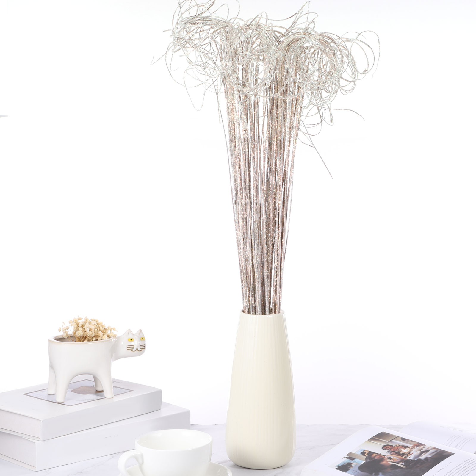 30Pcs, Glitter Dried Curly Willow Branches Natural Branches Twigs White